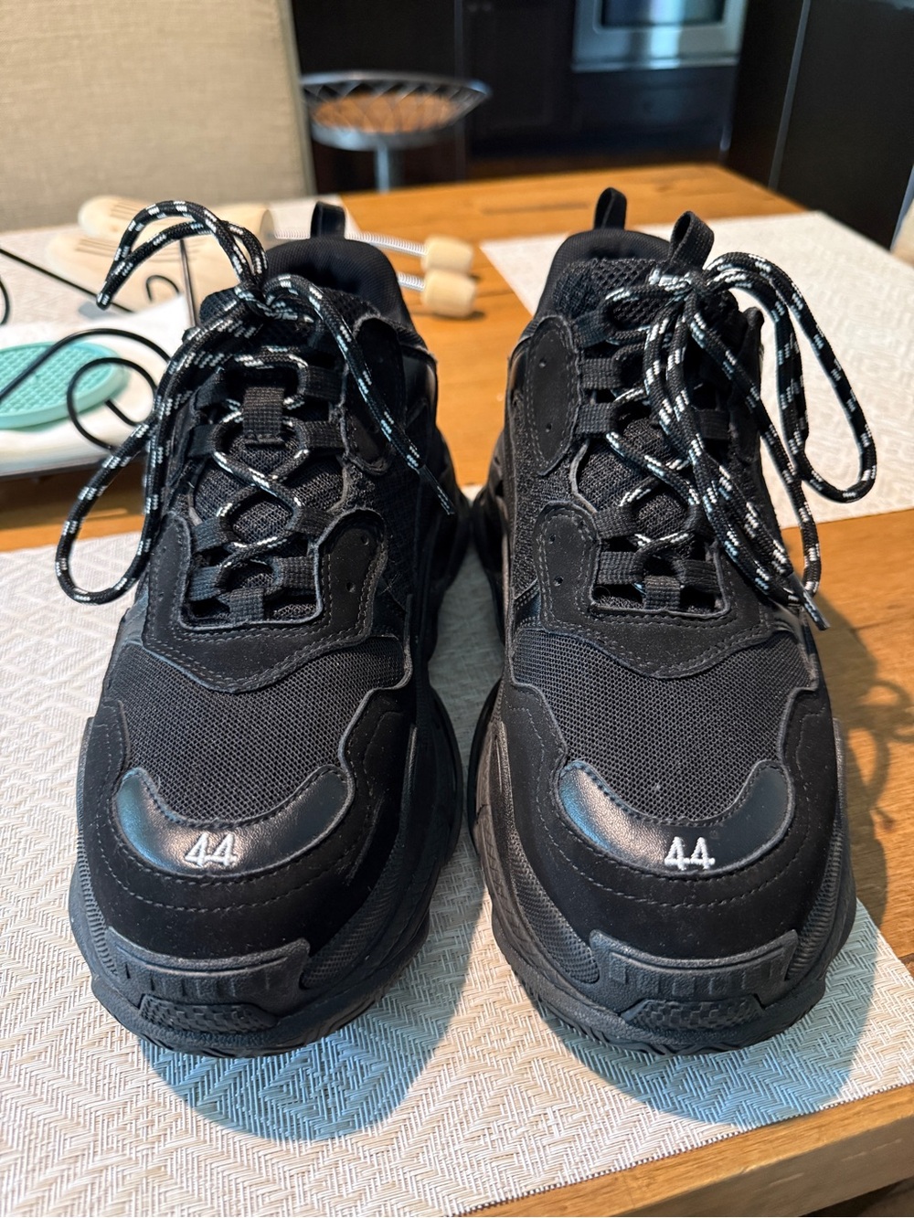 Balenciaga Black Chunky Lace-Up Sneakers with Contrasting Laces